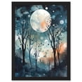 thumbnail image 1 of Full Moon Winter Forest Landscape Snowfall over Trees at Night Artwork Framed Wall Art Print A4, 1 of 4