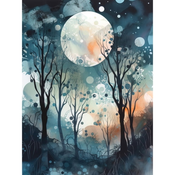 Full Moon Winter Forest Landscape Snowfall over Trees at Night Unframed Wall Art Print Poster Home Decor Premium
