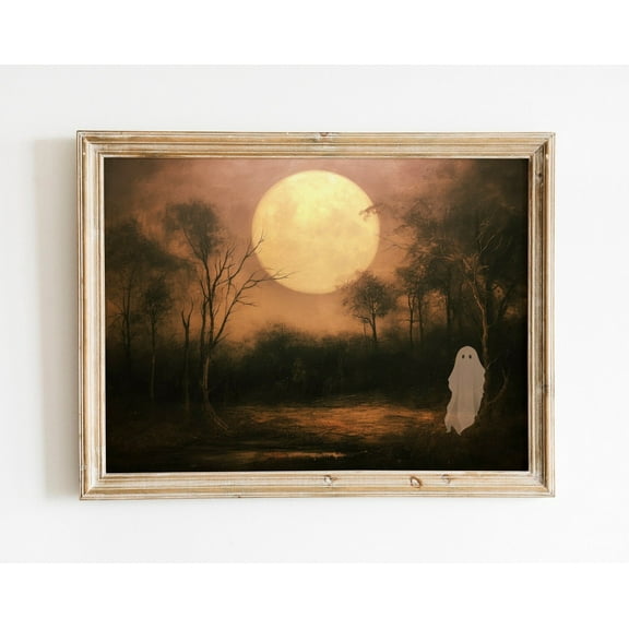 Full Moon With Ghost Rustic Print, Spooky Wall Art, Moon Wall Art, Art, Vintage Wall Art Wall Art, Modern Wall Decor, 8x12 UNFRAMED