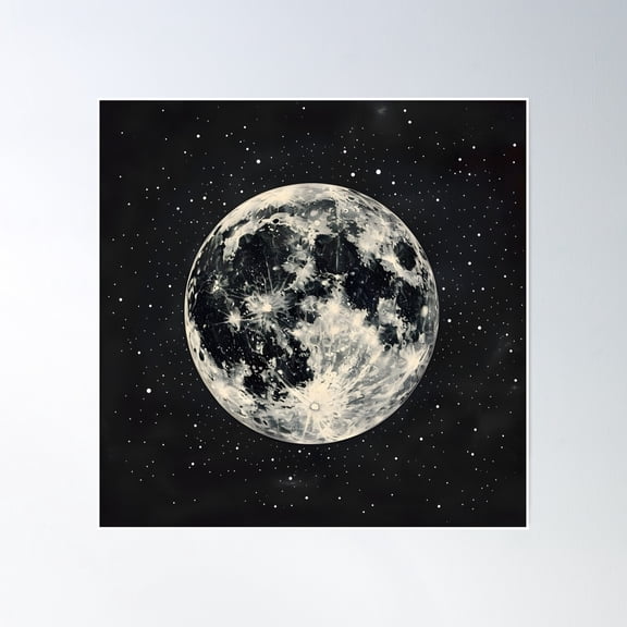 Full Moon With Stars Poster Wall Art, Modern Wall Decor, 30x30 UNFRAMED