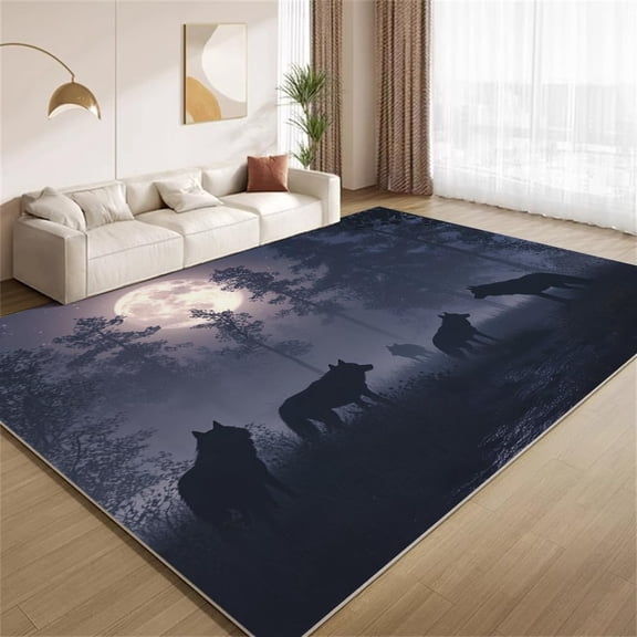 Full Moon Wolf Area Rugs, Gothic Wilderness Night Forest Carpet, Washable Non Slip Low Pile Soft Rug for Living Room Bedroom Game Room Playroom Decor Mat 2ftx3ft