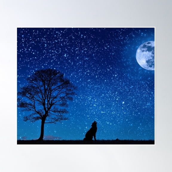 Full Moon Wolf Poster Wall Art, Modern Wall Decor, 8x12 UNFRAMED