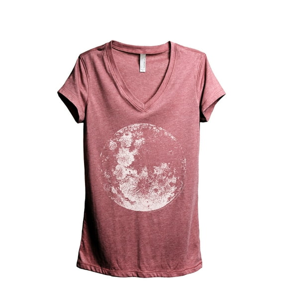 Full Moon Women's Fashion Relaxed V-Neck T-Shirt Tee Heather Rouge X-Large