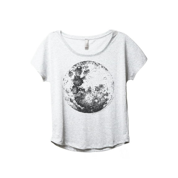 Full Moon Women's Fashion Slouchy Dolman T-Shirt Tee Heather White Small