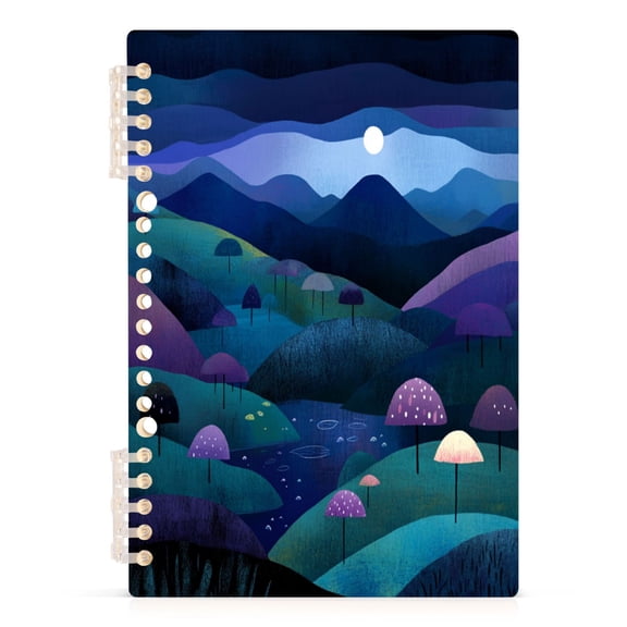 Full Moon over Mountains A5 8.3x5.7in PP Notebook, Adjustable Rings, 60 Sheets, Diary or Journey Note
