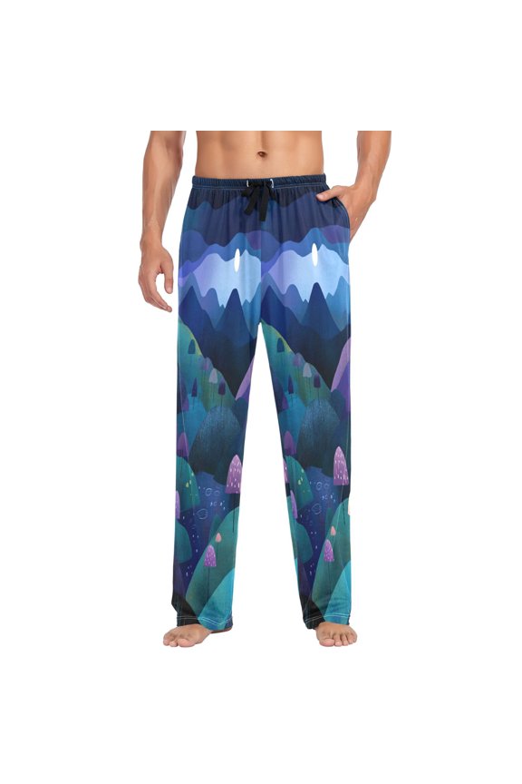 Full Moon over Mountains Mens Cotton Pajama Pants Long Staple Lightweight Sleep Bottoms with Pockets Breathable