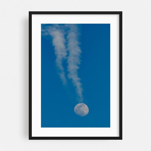 Full Moon with Contrails - Pennsylvania Photography Moon Nature Space Astronomy Surrealism Black Framed Wall Art Print 5 x 7 inches