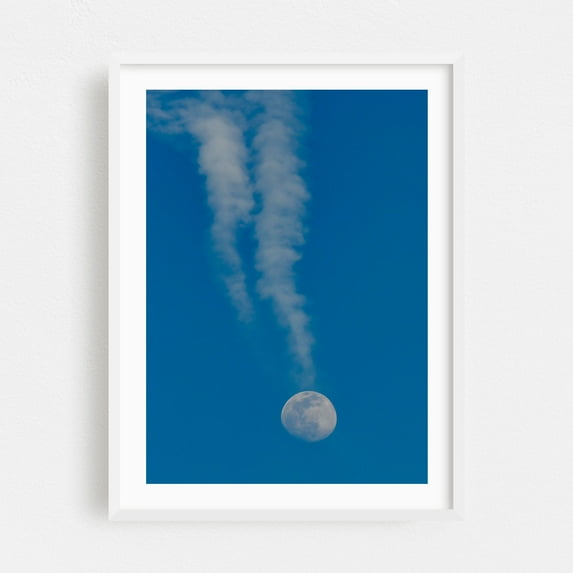 Full Moon with Contrails - Pennsylvania Photography Moon Nature Space Astronomy Surrealism White Framed Wall Art Print 8 x 10 inches