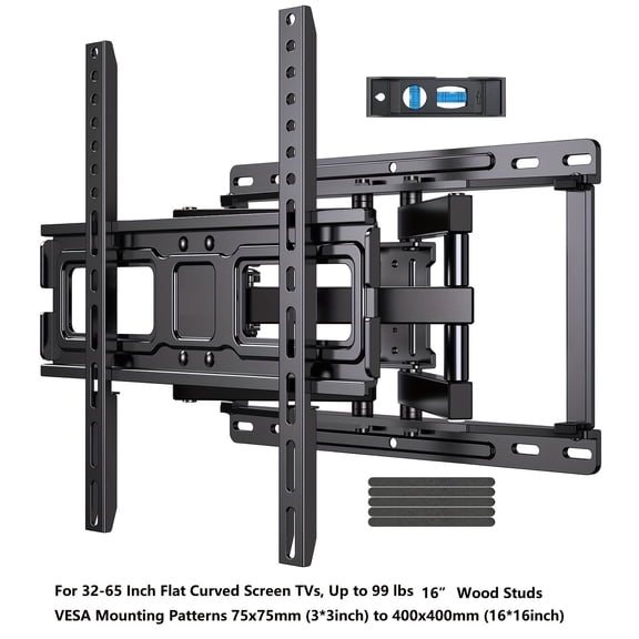Full Motion Articulating TV Wall Mount Bracket for 37-75 Inch Flat & Curved LED LCD OLED TVs, Swivel Tilt Rotate, Max VESA 600x400mm, Extends 24 Inch, Holds Up to 132 lbs Fits 16" Wood Studs