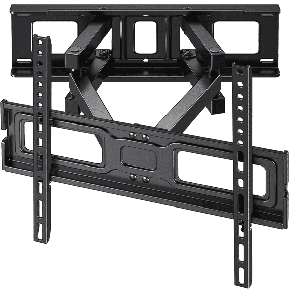 MountFTV Full Motion TV Wall Mount for 26-65 inch TVs Holds up to 110 lbs Swivels Tilts Extension Leveling, Max 400 x 400mm, Fits 8"/12/16" Wood Stud