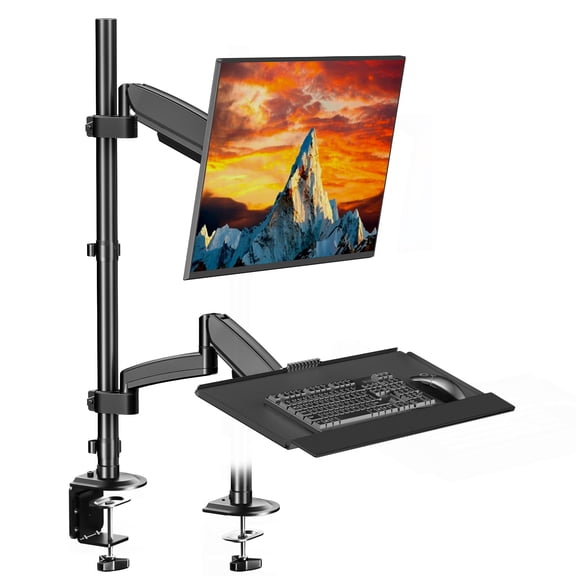 Full-Motion Monitor Arm with Adjustable Keyboard Tray, Standard Black