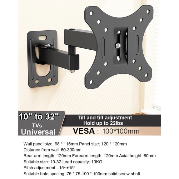 Full Motion TV Monitor Wall Mount Bracket Articulating Arms Swivel Tilt ...