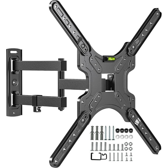 Full Motion TV Wall Mount for Most 26-55 Inch TVs, Corner Wall Mount TV Bracket with Tilt Swivel and Articulating, Single Stud Center Design Fits Flat/Curved TVs, Max VESA 400x400mm Up to 77 lbs