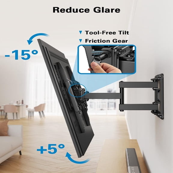 Full Motion TV Wall Mount for 4082 inch Flat or Curved TVs, Smooth Swivel & Extension, Tool-Free Tilt with Heavy-Duty Arms, Max VESA 600x400mm up to 110 lbs, Fits 12/16 Wood Studs, PILF11