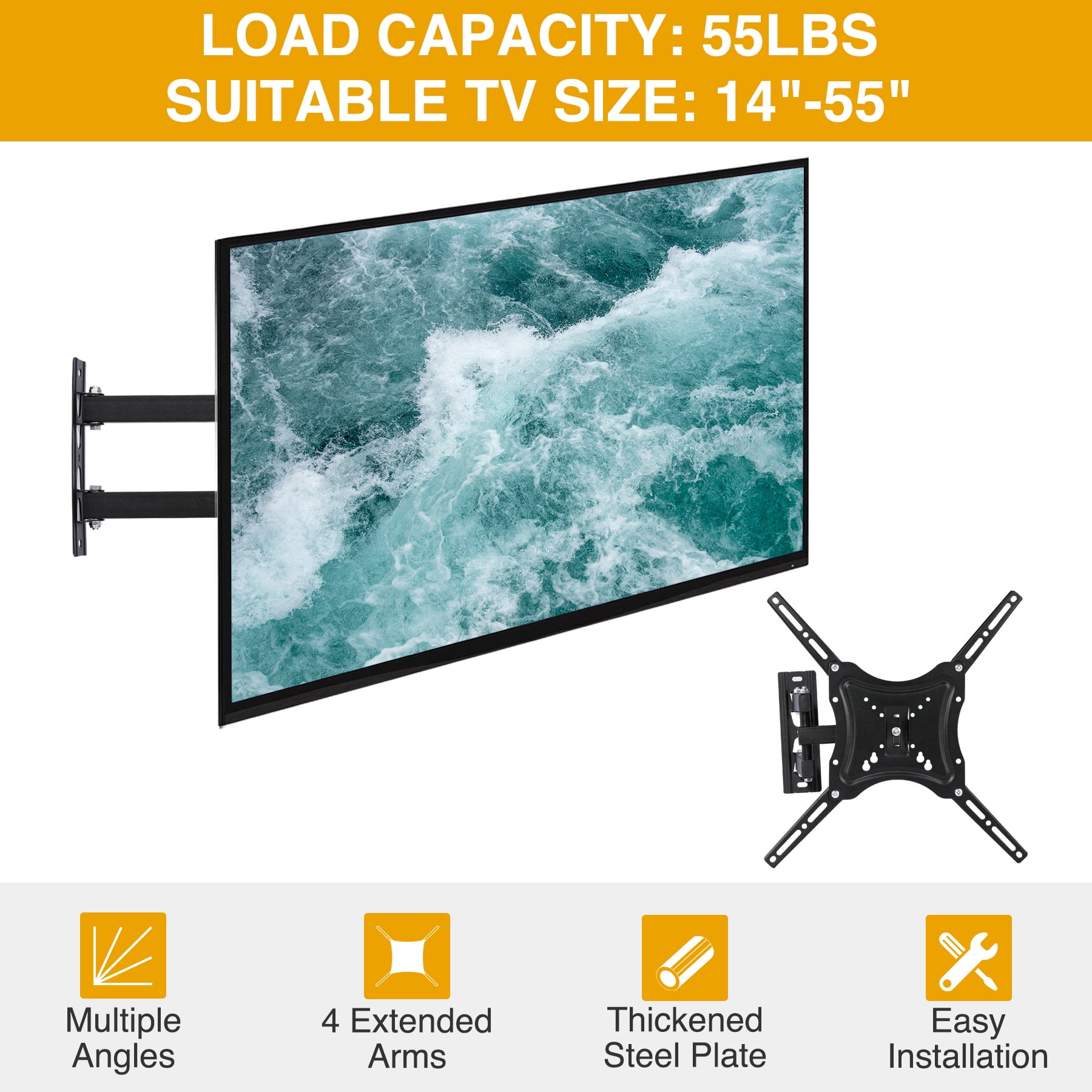 Full Motion TV Wall Mount Bracket LED LCD Flat Screen 14"17"21"34"40"49"52"55"