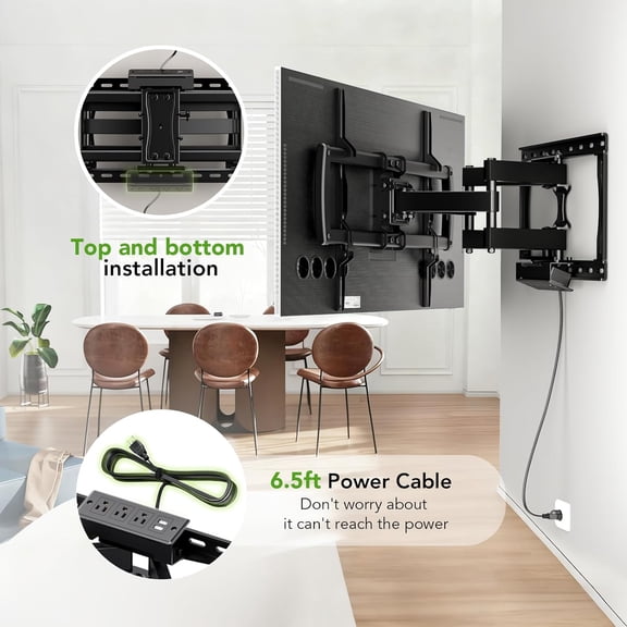 Full Motion TV Wall Mount Bracket with Power Outlet for Most 32-85 inch TV