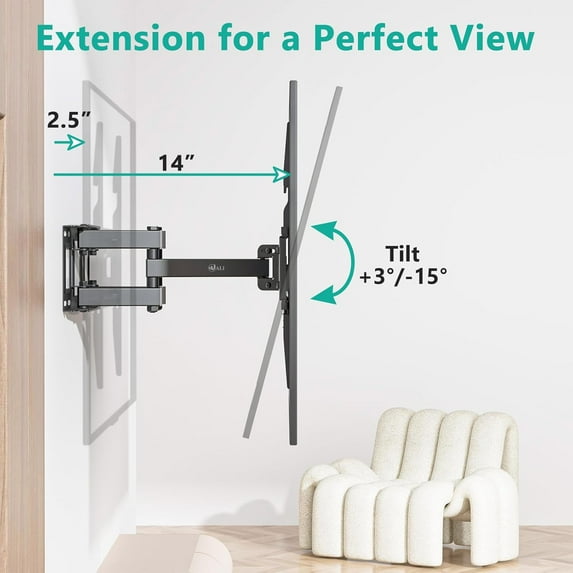 Full Motion TV Wall Mount for Most 32-70 inch Flat Curved TVs+ Soundbar ...