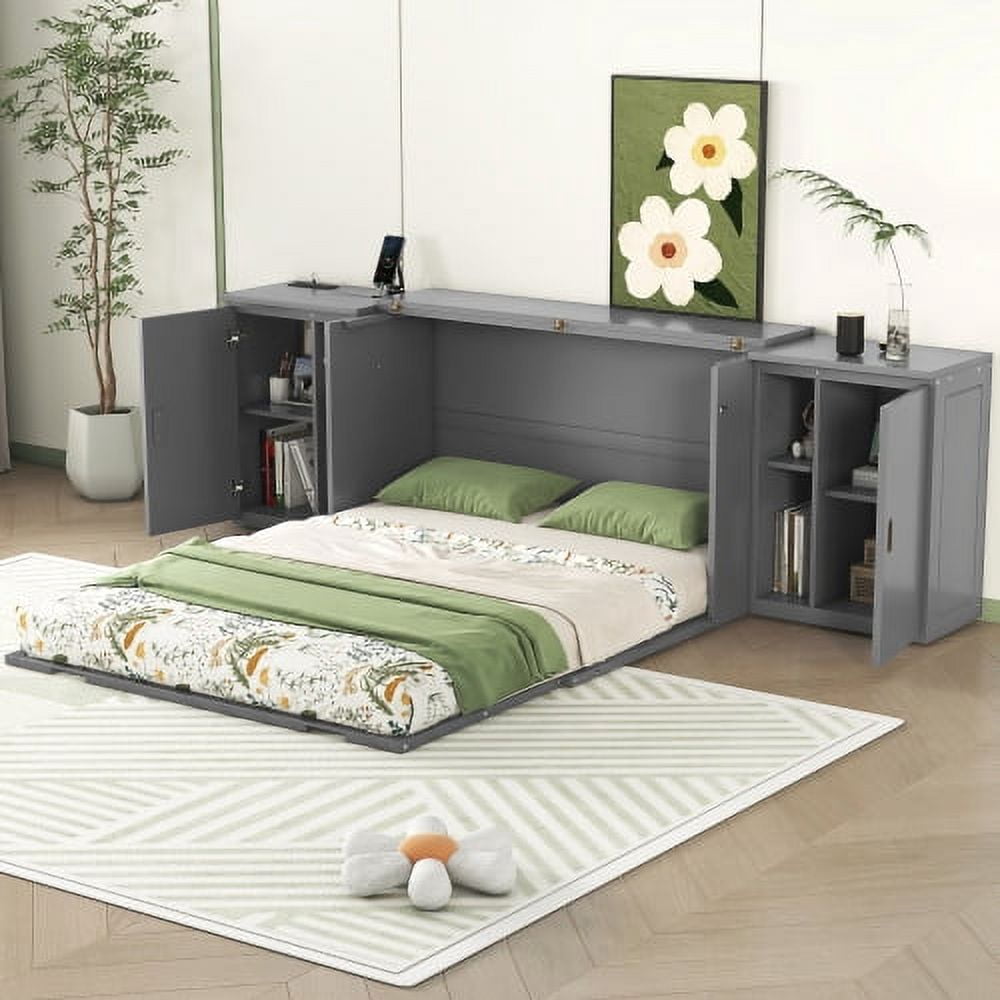 Full Murphy Bed Foldable into Cabinet, Modern Wall Bed with Shelves ...