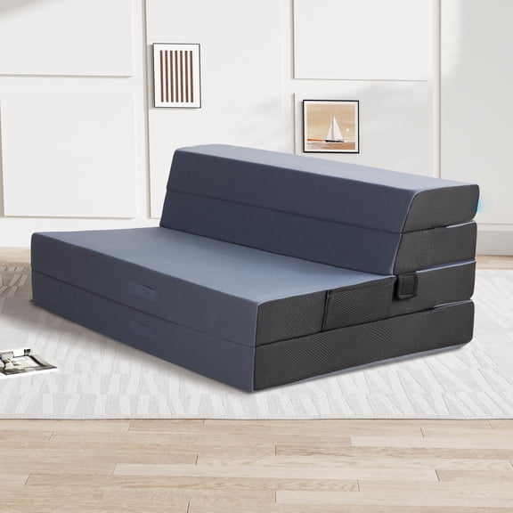 Full Navy Blue 4 Inch Foldable Foam Mattress with Carry Bag for Camping, RV, Yoga and Guest Use