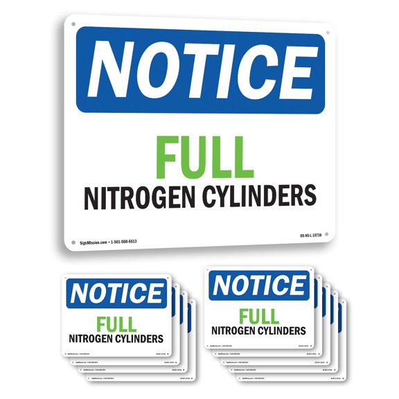 Full Nitrogen Cylinders OSHA Notice Aluminum Sign 10 Inch x 7 Inch - 10 Pack