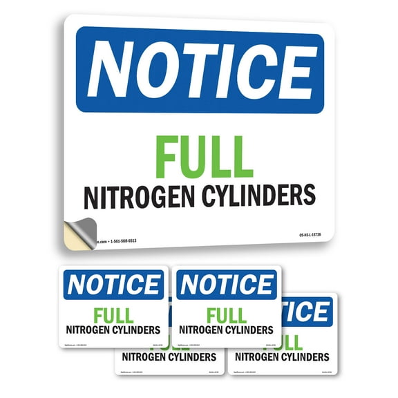 Full Nitrogen Cylinders OSHA Notice Vinyl Decal Label 5 Inch x 3.5 Inch - 5 Pack