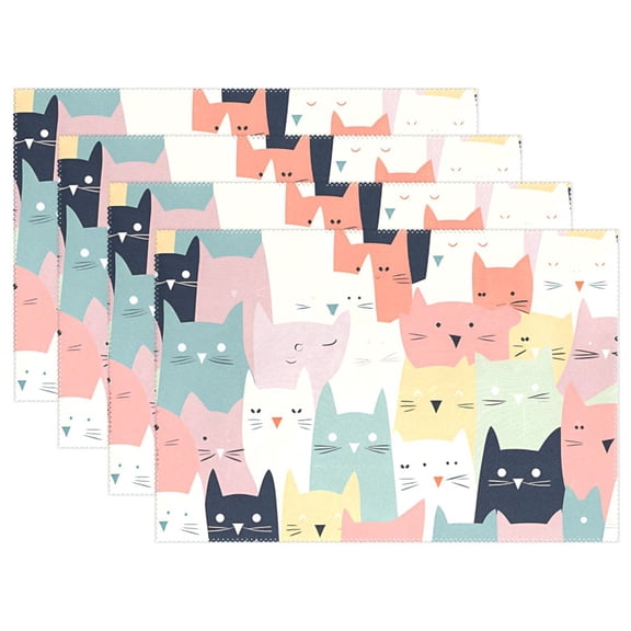 Full Of Cats 12×18 inch Placemats Heat Resistant Washable Foldable Rectangular Placemats Set Decoration Indoor Outdoor for Kitchen Dining Table 6PCs