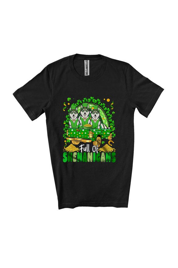 Full Of Shenanigans; Joyful St. Patrick's Day Three Husky Truck Rainbow Unisex T-Shirt