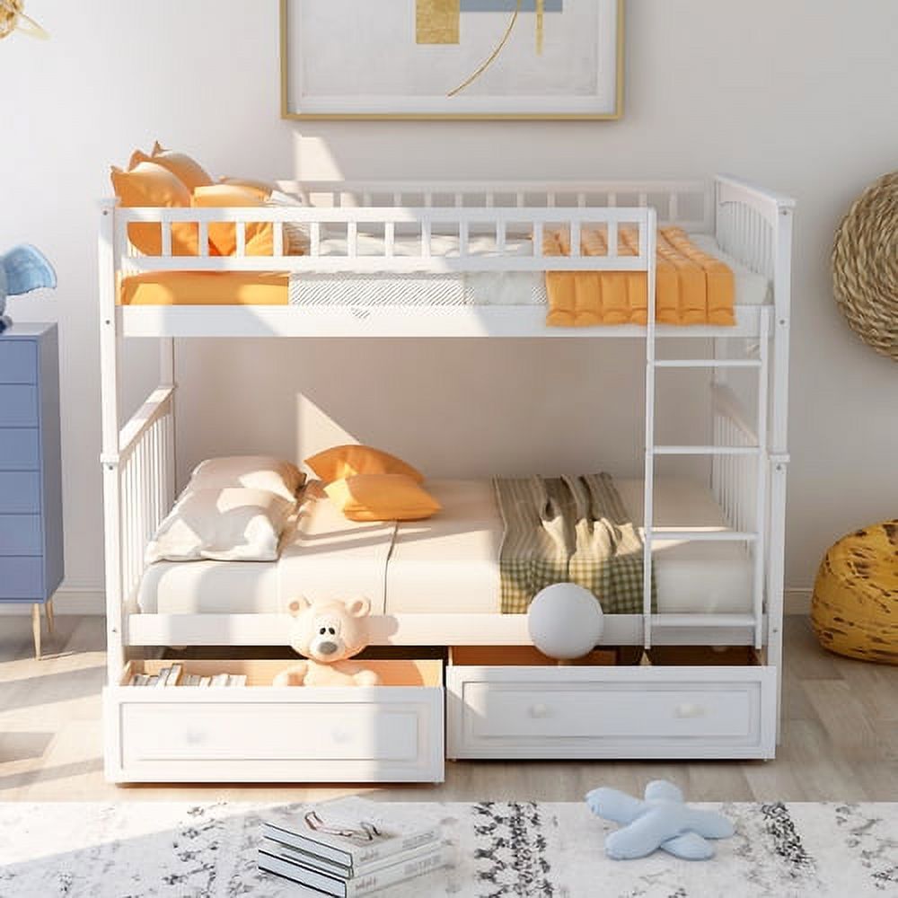 Full Over Full Bunk Bed Frames with Two Storage Drawers, Builtin