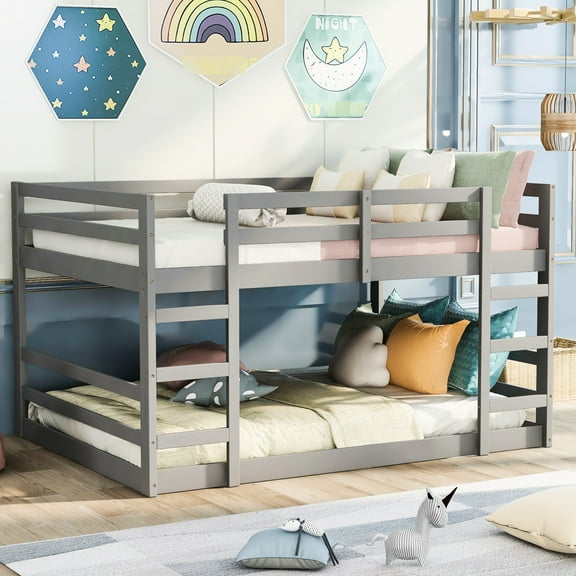 Full Over Bunk Bed, Gray - Construction, Enhances Bedroom Decor, Fits Two Bed With Pine Wood Legs, Board, Mattresses, Elegant Design