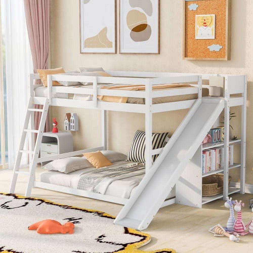 Full Over Full Bunk Bed with Slide and 3-Tier Shelves,Wooden Bed Frame ...