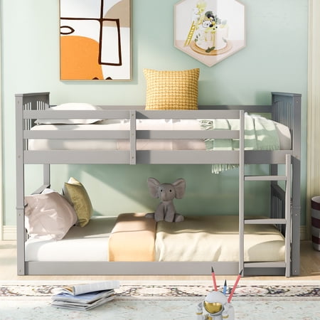 Full Over Full Bunk Bed with Slide, Full Bunk Bed with Fun Slide and Ladder, Wood Loft Bed Frame Full Bunk Bed with Slide and Ladder for Kids & Girls & Boys