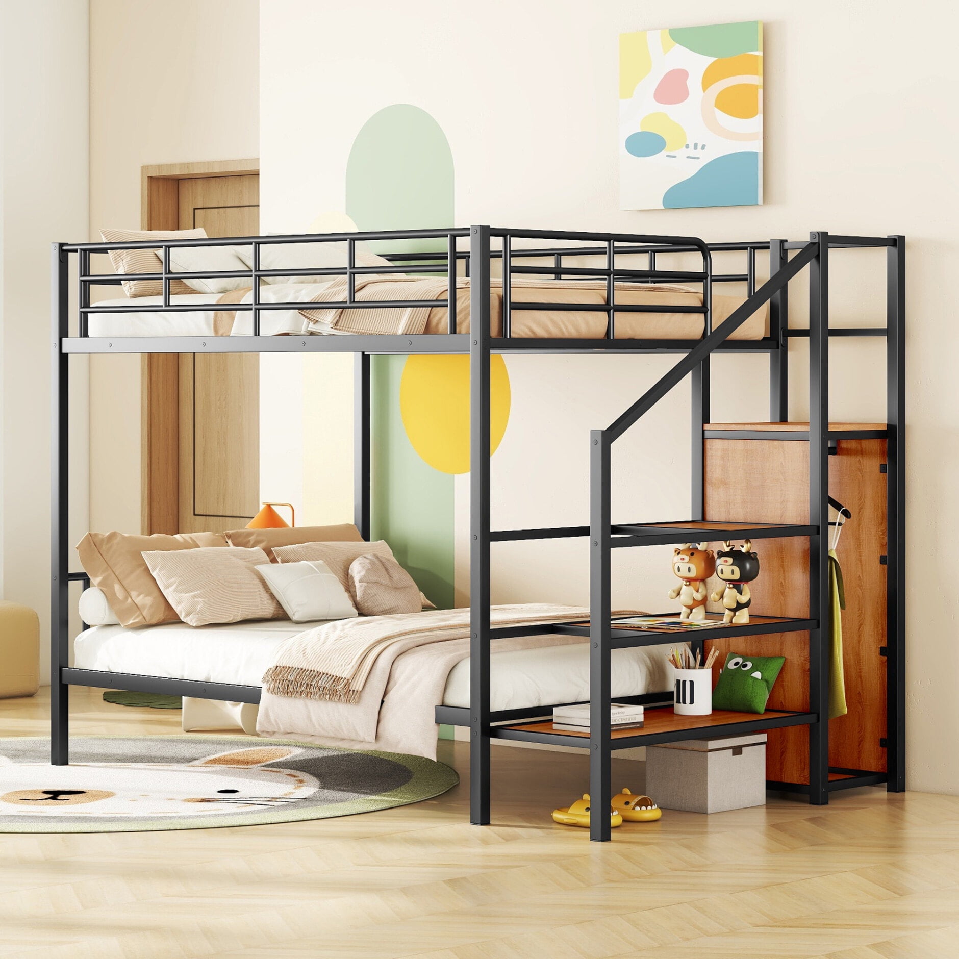 New full over loft black metal framed bed discount