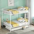 thumbnail image 1 of Full Over Full Bunk Bed with Trundle for Kids Teens Adults, Metal Bunk Bed Frame with Ladders and Full-Length Guardrails for Bedrooms, Space-Saving, White, 1 of 9