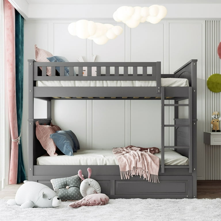 Full over full bunk beds with trundle and stairs hot sale