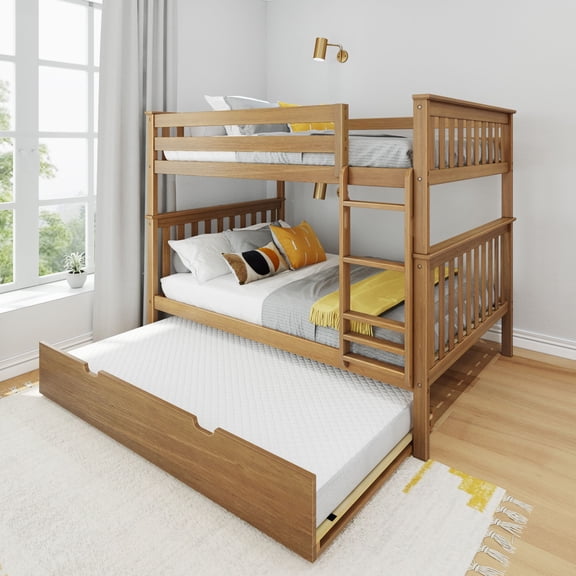 Full Over Full Bunk Bed With Trundle Bed, Pecan