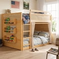 thumbnail image 1 of Full-Over-Full Bunk Bed with Bedside 3-Tier Storage Bookshelf, Teens/Kids Rattan Guardrail Bed Frame with Curtain & Light, 1 of 9