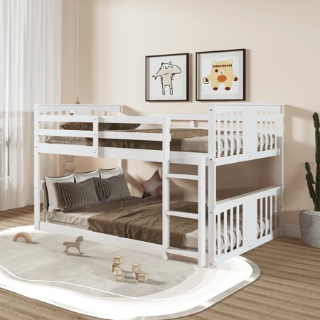 Full Over Full Bunk Bed with Ladder, White