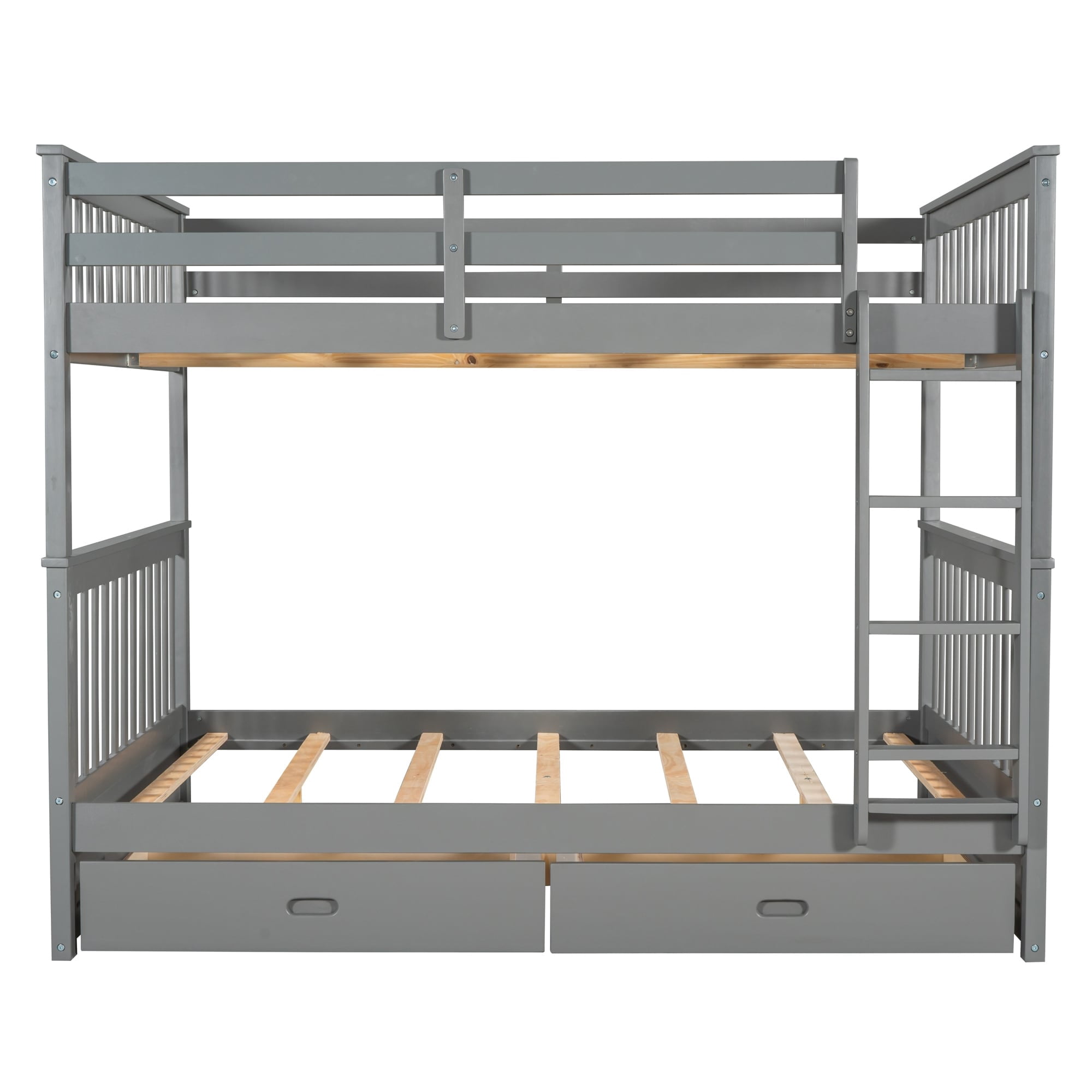 Full-Over-Full Bunk Bed with Ladders and Two Storage Drawers Grey ...