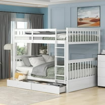 [Luckynote]Full-Over-Full Bunk Bed with Ladders and Two Storage Drawers (White)