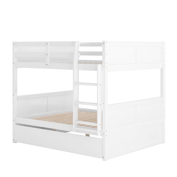 Full Over Full Bunk Bed with Twin Size Trundle, White (