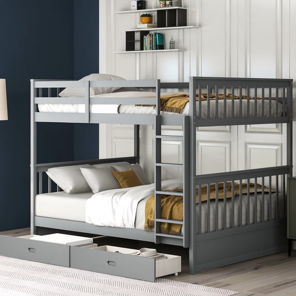 Full-Over-Full Gray Bunk - No Spring Box Needed - Ideal for Family Rooms - Provides Safe Sleeping