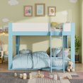 thumbnail image 1 of Full-Over-Full Low-Profile Bunk Bed with Guardrails, Wooden Kids Bed with Reversible Ladder, Accent Two-Tone Bed Frame, 1 of 9