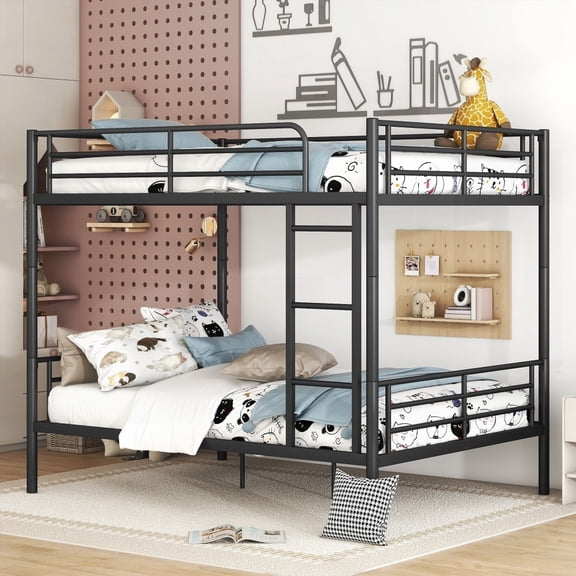 Full Over Full Metal Bunk Bed, Black - Space-Saving Option