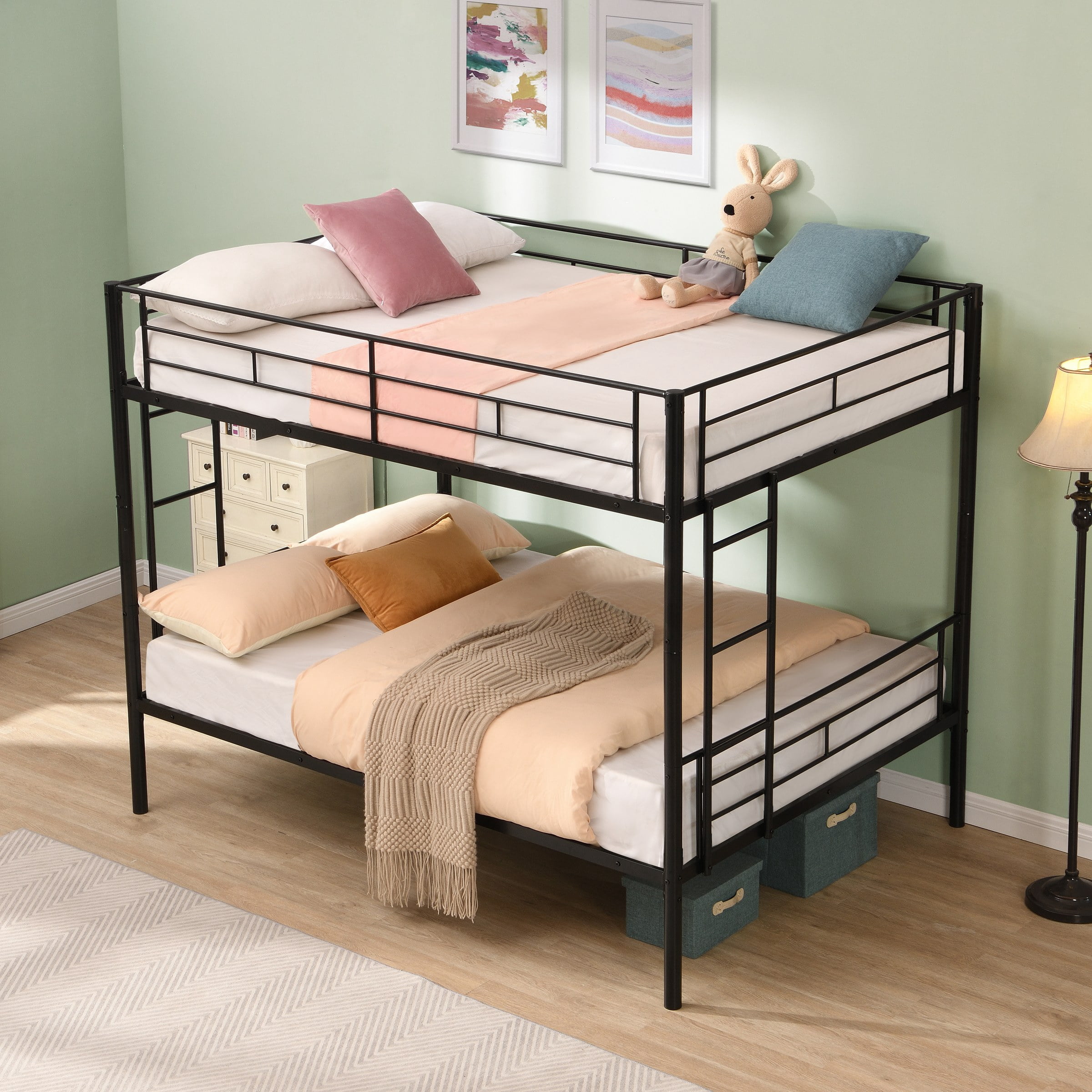 Full Over Full Metal Bunk Bed, No Box Spring Needed, Easy Assemble