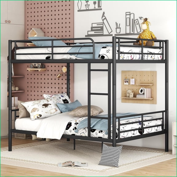 Full Over Full Metal Bunk Bed, Sturdy Space-Saving Frame, Black for Shared Bedrooms & Growing Families