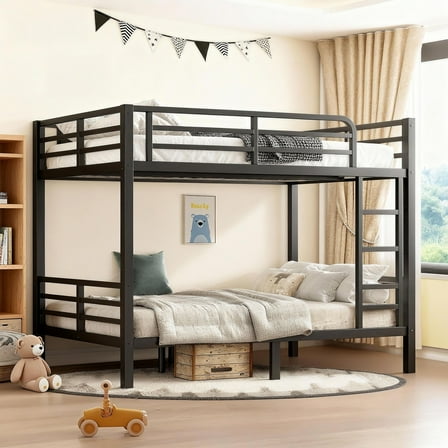 Firscook Full Over Full Bunk Bed with Under-Bed Storage, Guardrails & Easy Assembly,Black