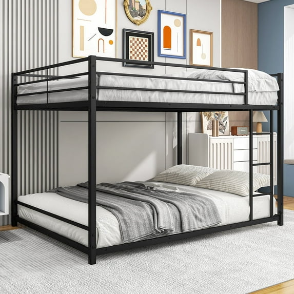 Full over Full Bunk Beds, Metal Bunk Beds Full Over Full for Teens, Full Size Bunk Bed No Box Spring Needed, Black