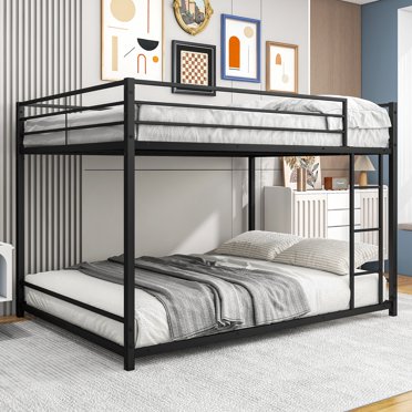 Black Bunk Bed King Over King, Heavy Duty Metal Bunk Beds with 2 Ladder