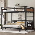 thumbnail image 1 of Full Over Full Separable Metal Bunk Bed/Loft Bed, Raised Security Fence - Walnut, 1 of 9