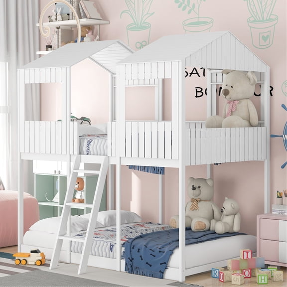 Full Over Full Solid Wood Bunk Bed / Semi - Enclosed for Privacy / Bedroom for Rest